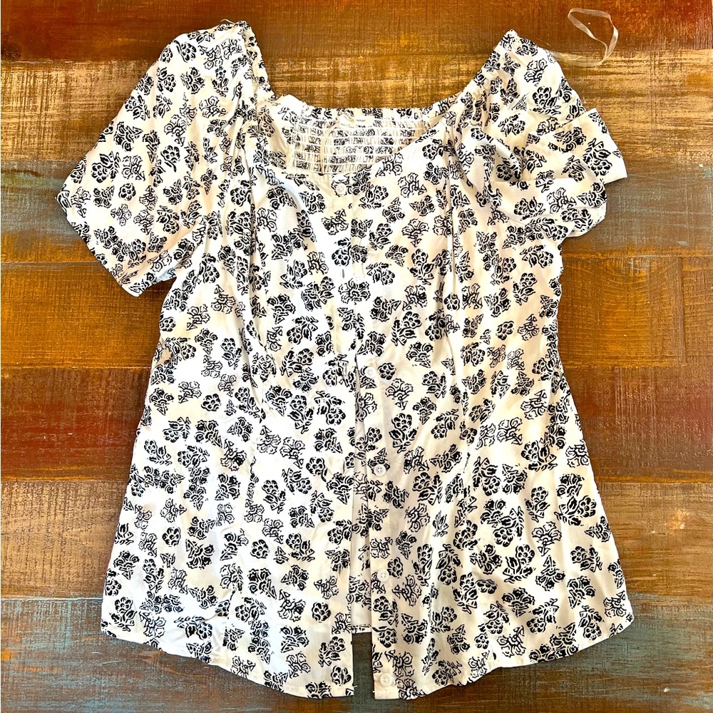 beachlunchlounge block floral blouse S NWT